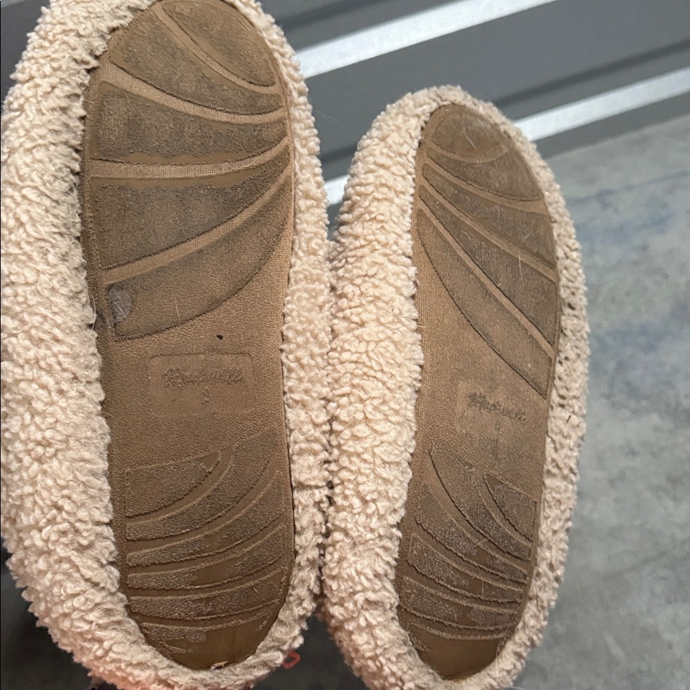 Madewell Cream Tan Sherpa Scuff Slip On Cozy Indoor Slippers Size 8 - Picture 4 of 4